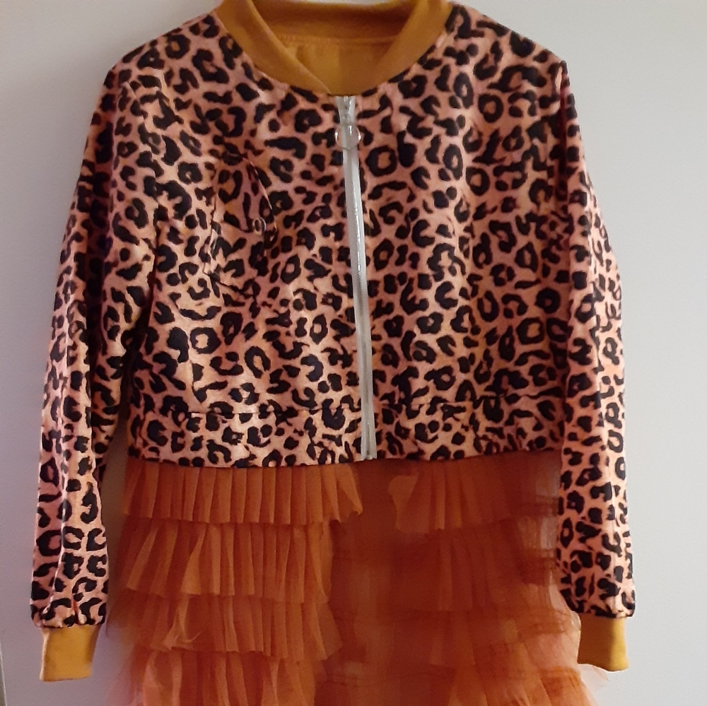 Leopard Ruffled Tulle Bomber Jacket